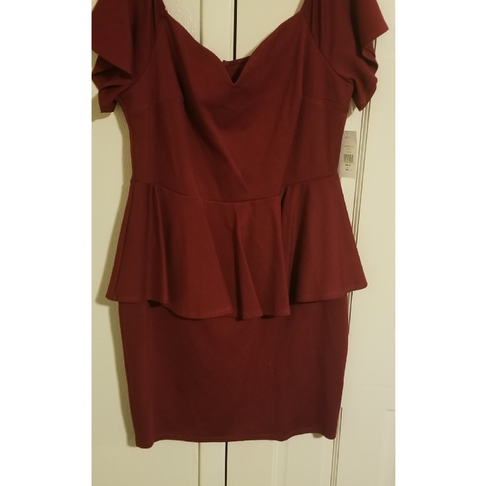 Burgundy Off the Shoulder Peplum Midi Dress